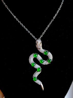 Silver Snake Pendant Necklace with Lab Created Emerald
